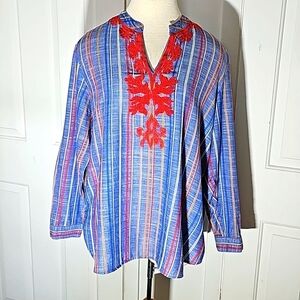 Peck & Peck tunic women's XL top. Lightweight‎ V neck with enbroidery.